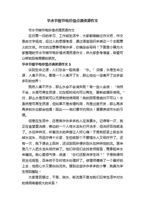 节水节粮节电珍惜点滴资源作文