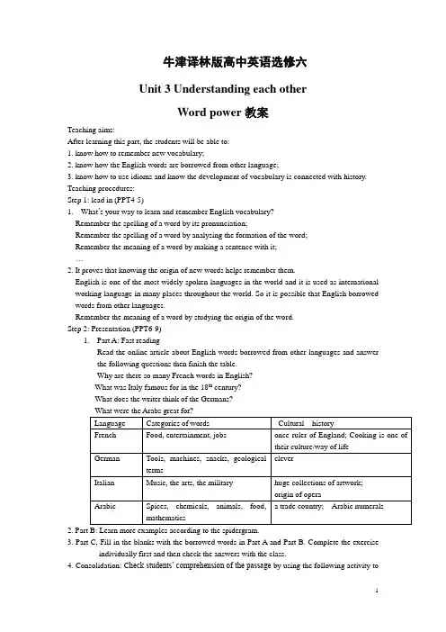 牛津译林版高中英语选修六《Unit 3 Understanding each other》Word power 教案 3