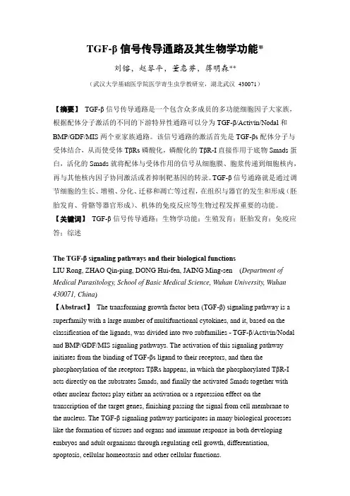 TGF-β信号传导通路及其生物学功能
