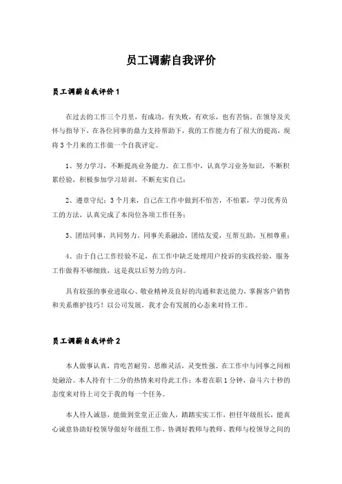 员工调薪自我评价