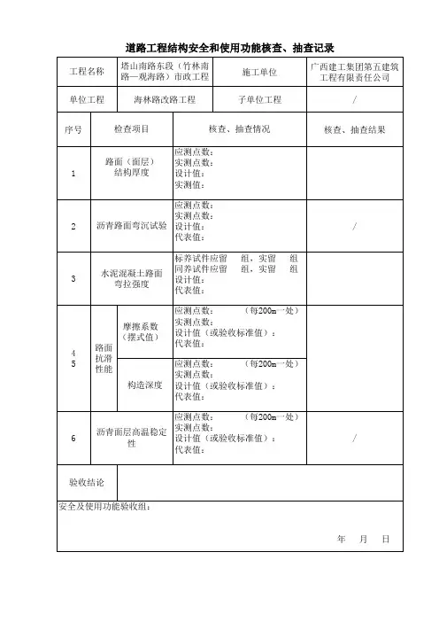 道路工程结构安全和使用功能核查、抽查记录