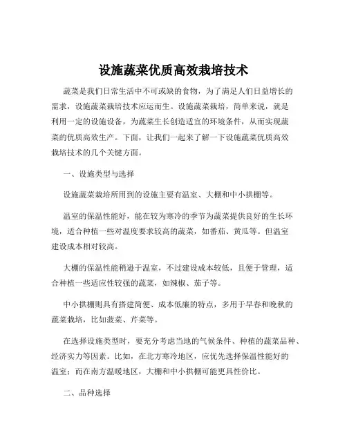 设施蔬菜优质高效栽培技术