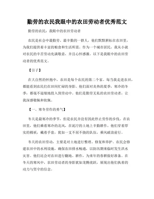勤劳的农民我眼中的农田劳动者优秀范文