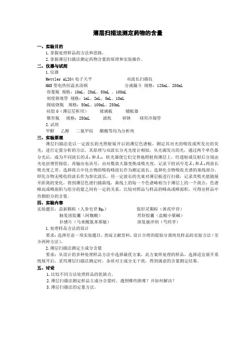 薄层扫描法测定药物的含量