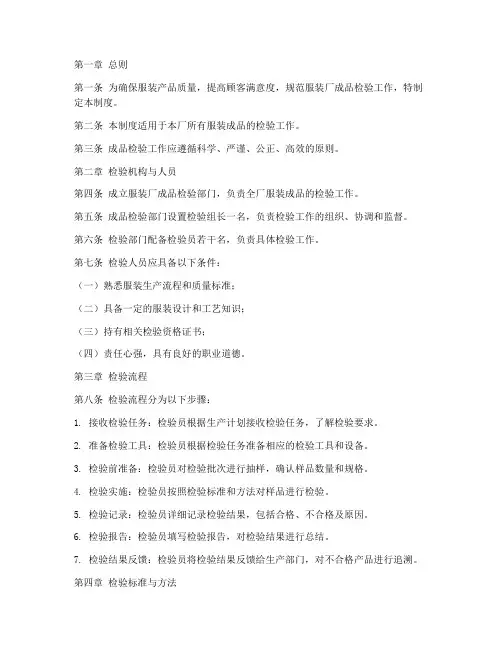 服装厂成品检验管理制度
