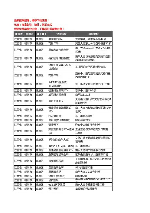 新版江西省赣州市南康区KTV企业公司商家户名录单联系方式地址大全30家