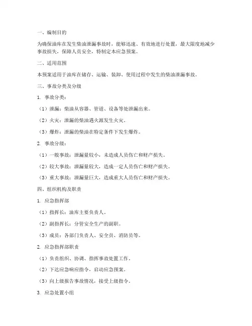 油库柴油泄漏应急预案