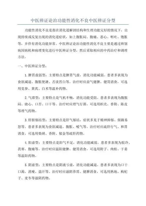 中医辨证论治功能性消化不良中医辨证分型