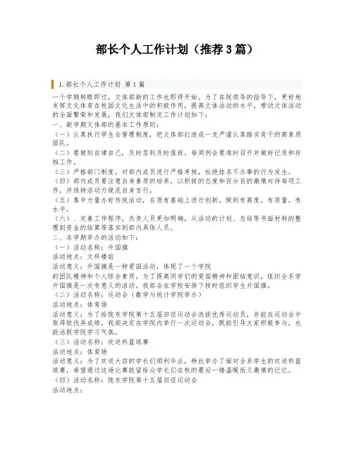 部长个人工作计划(推荐3篇)