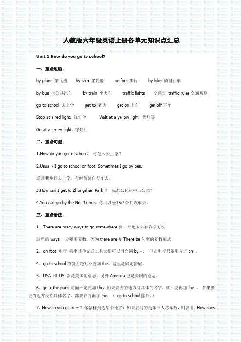 (完整版)人教版六年级英语上册各单元知识点汇总
