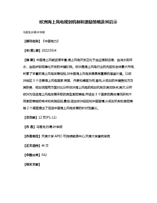 欧洲海上风电规划机制和激励策略及其启示
