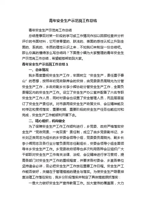 青年安全生产示范岗工作总结