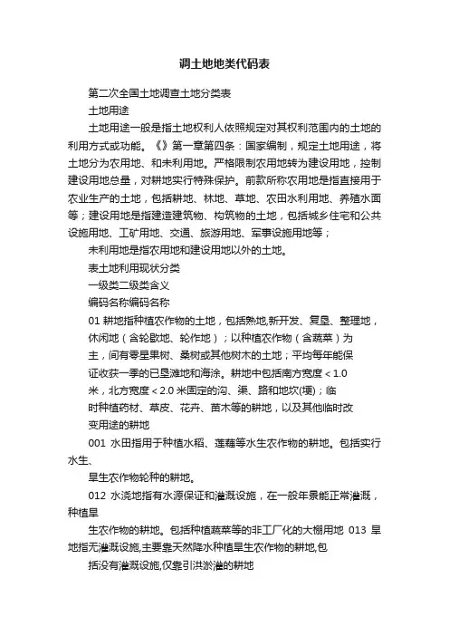 调土地地类代码表