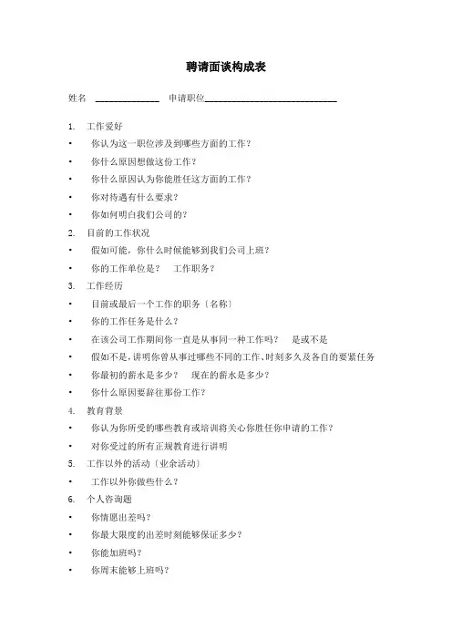 招聘面谈构成表 