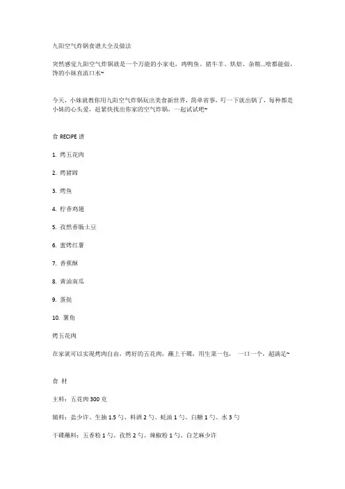 九阳空气炸锅食谱大全及做法