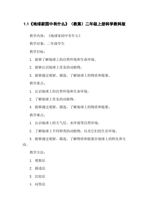 1.1《地球家园中有什么》(教案)二年级上册科学教科版
