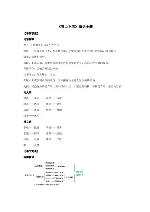 人教部编版小学六年级语文上册《青山不老》知识全解