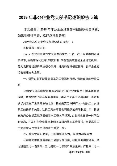 2019年非公企业党支部书记述职报告5篇