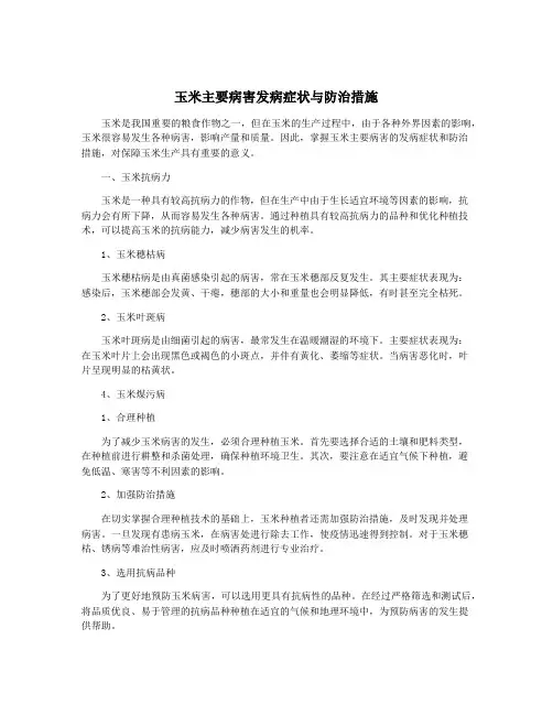 玉米主要病害发病症状与防治措施