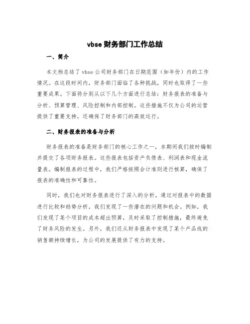 vbse财务部门工作总结