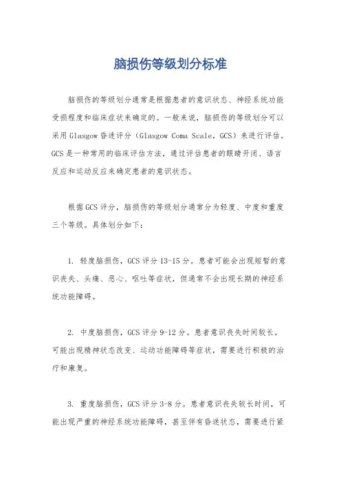 脑损伤等级划分标准