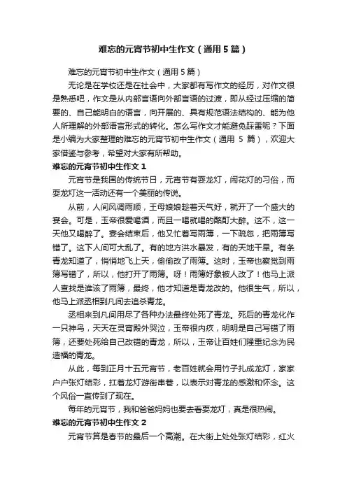 难忘的元宵节初中生作文（通用5篇）