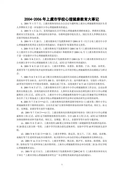 2004-2006年上虞市学校心理健康教育大事记