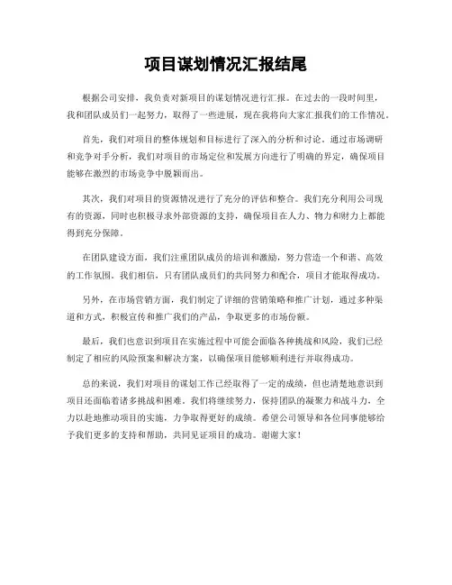 项目谋划情况汇报结尾