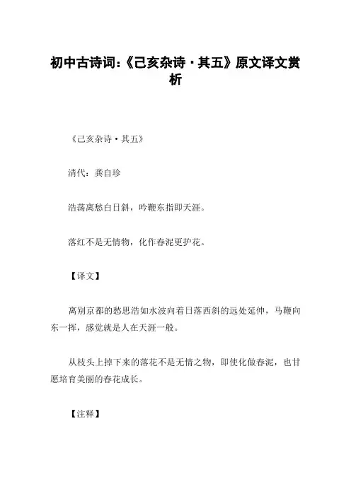 初中古诗词：《己亥杂诗·其五》原文译文赏析