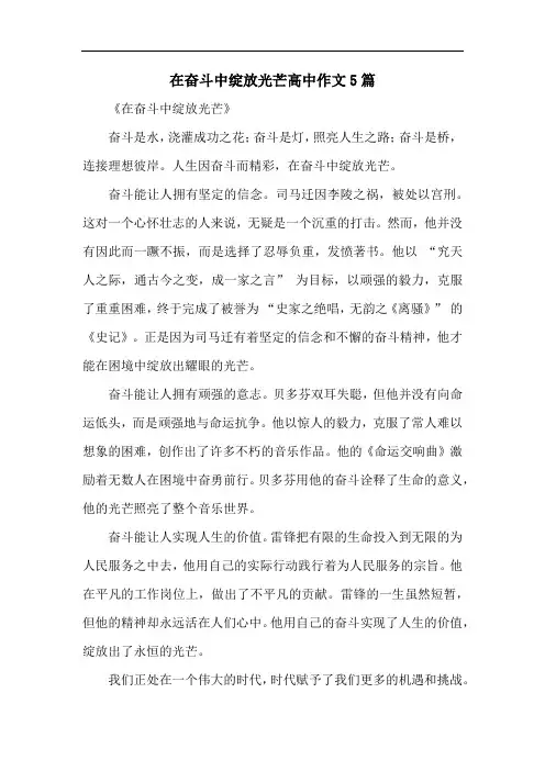 在奋斗中绽放光芒高中作文5篇