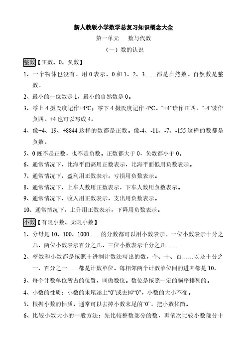 苏教版小升初数学总复习知识概念汇总(全)