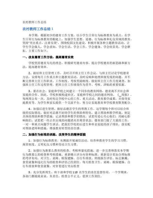 农村教师工作总结