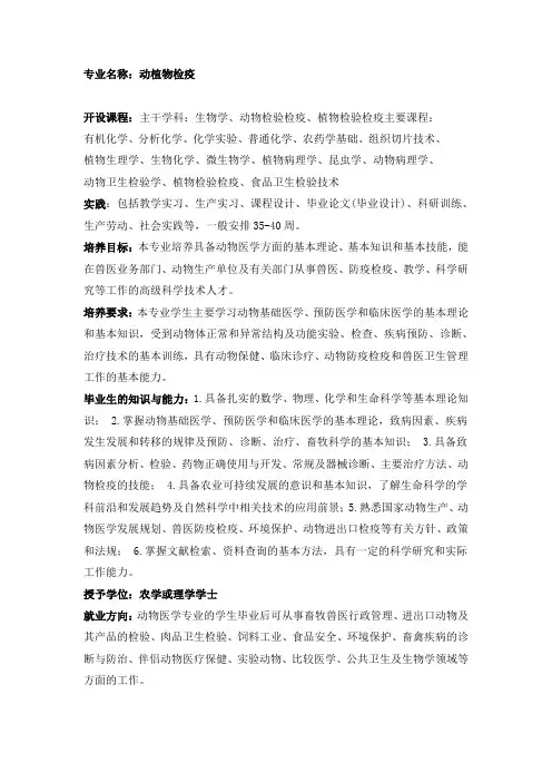 动植物检疫专业介绍