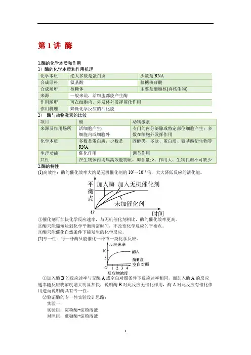 高三一轮复习生物讲义：细胞代谢-酶及ATP