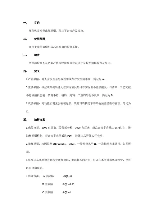 摄像机成品检验规范