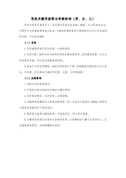 导尿术操作流程与考核标准(男、女、儿)
