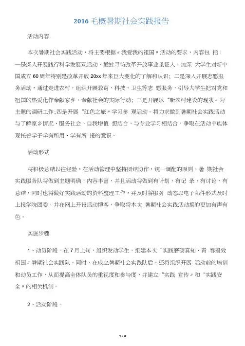 【社会实践报告】2016毛概暑期社会实践报告