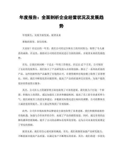 年度报告：全面剖析企业经营状况及发展趋势