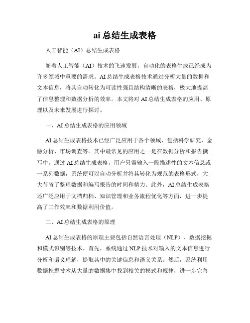 ai总结生成表格