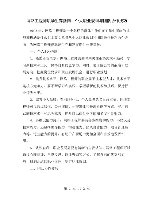 网路工程师职场生存指南：个人职业规划与团队协作技巧