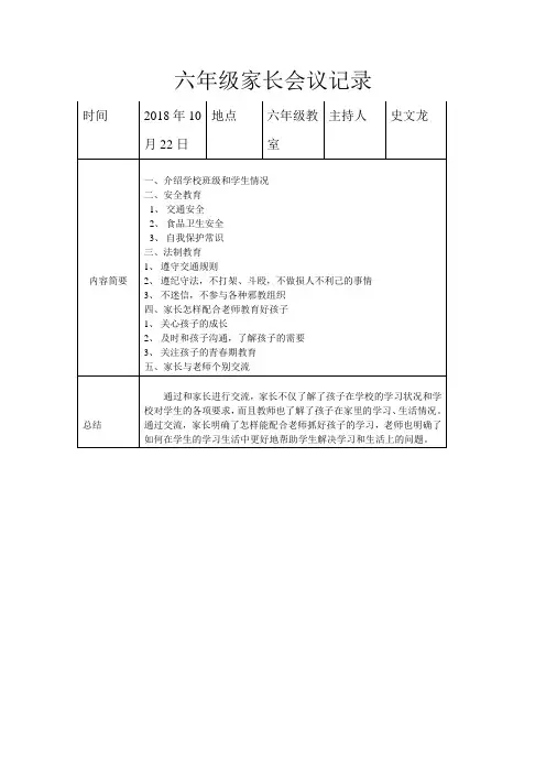 小学学生家长会议记录