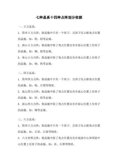 七种晶系十四种点阵划分依据