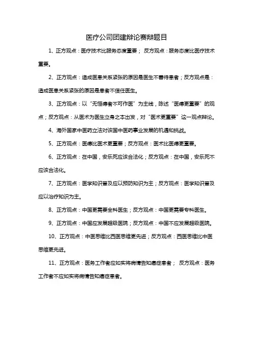 医疗公司团建辩论赛辩题目
