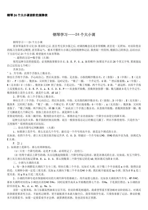 (完整版)钢琴24个大小调音阶的规律表