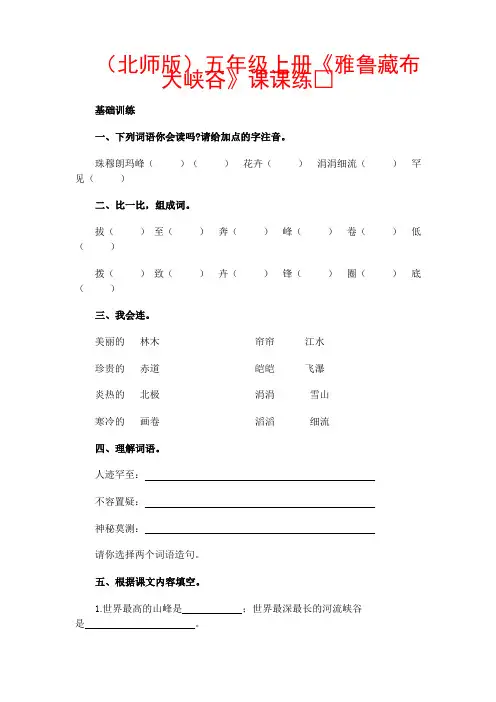 (北师大版)五年级语文上册 雅鲁藏布大峡谷 2