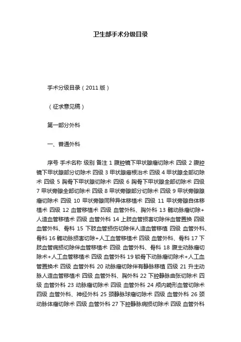卫生部手术分级目录