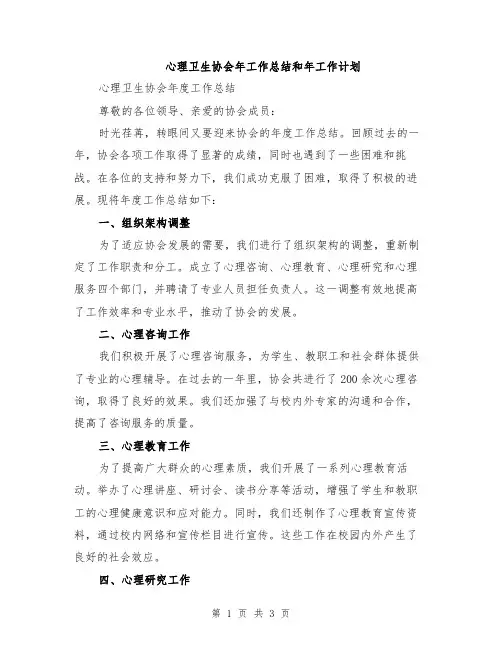 心理卫生协会年工作总结和年工作计划