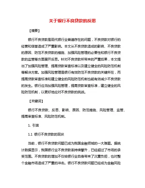 关于银行不良贷款的反思