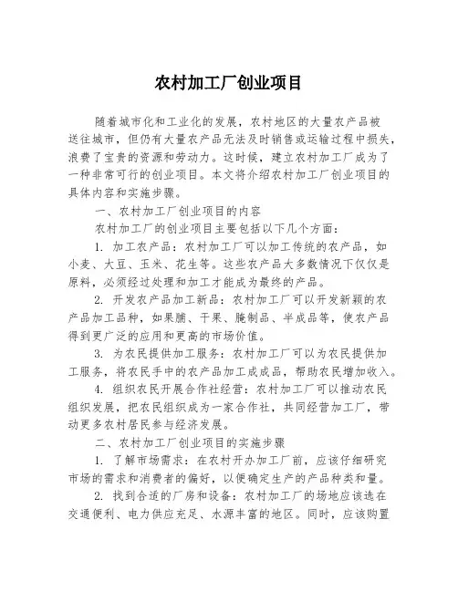 农村加工厂创业项目