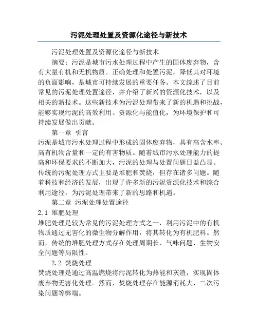 污泥处理处置及资源化途径与新技术